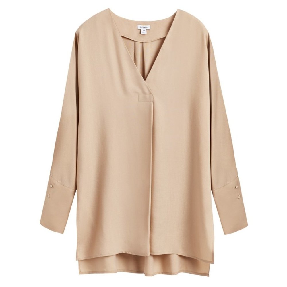 Cuyana Sand Beige Cupro-Tencel V-Neck Tunic Siz XS